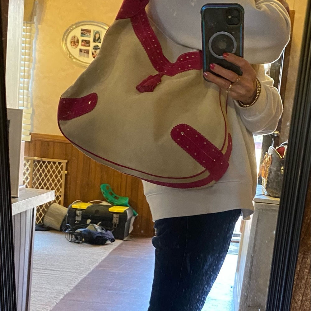 Burberry Cream and Pink Suede Hobo